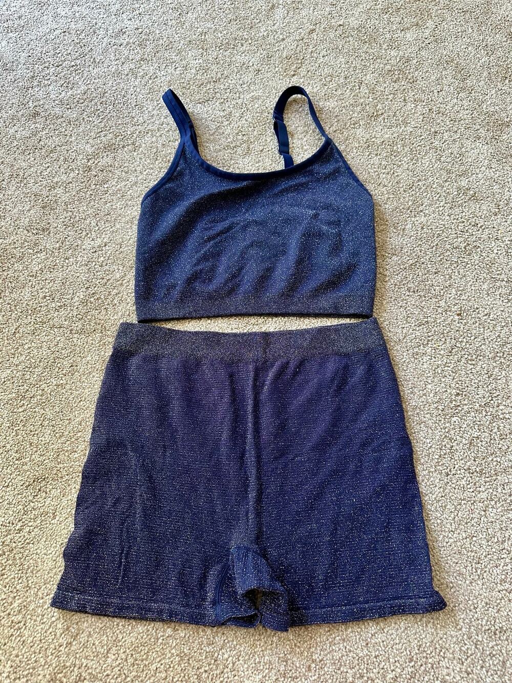 Aerie Metallic Navy Blue Boyshort and Cropped  Tank Set Size XL